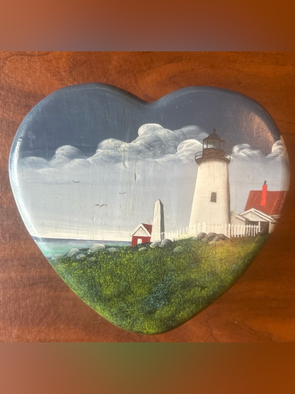 Coastal Lighthouse Heart-Shaped Hand-painted Lighthouse scene Trinket Box Glass